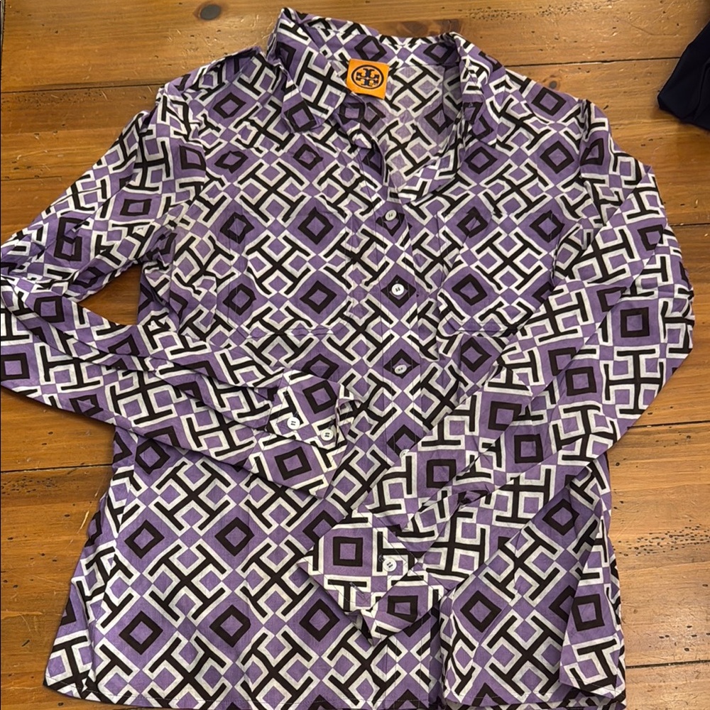 Tory Burch Geometric Purple Button-Up Shirt 4/6 Excellent condition